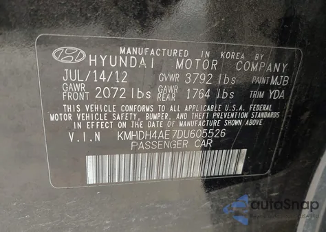 2013 Hyundai Elantra Limited from USA, damaged, VIN KMHDH4AE7DU605526